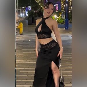 Skirt Set in Black Halter Lace